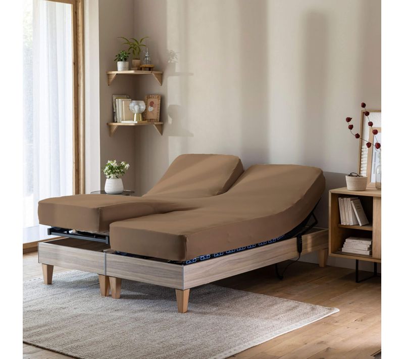 Drap Housse Jersey Tpr Pour Sommier Articulé Caramel 2x90x200