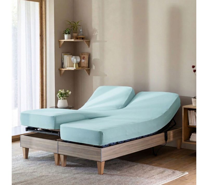 Drap Housse Jersey Tpr Pour Sommier Articulé Céladon 2x90x200