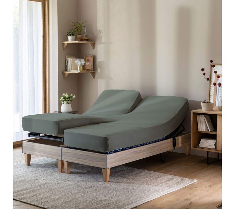 Drap Housse Jersey Tpr Pour Sommier Articulé Vert Lichen 2x80x200