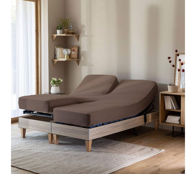 Drap Housse Jersey Tpr Pour Sommier Articulé Noisette 2x70x190