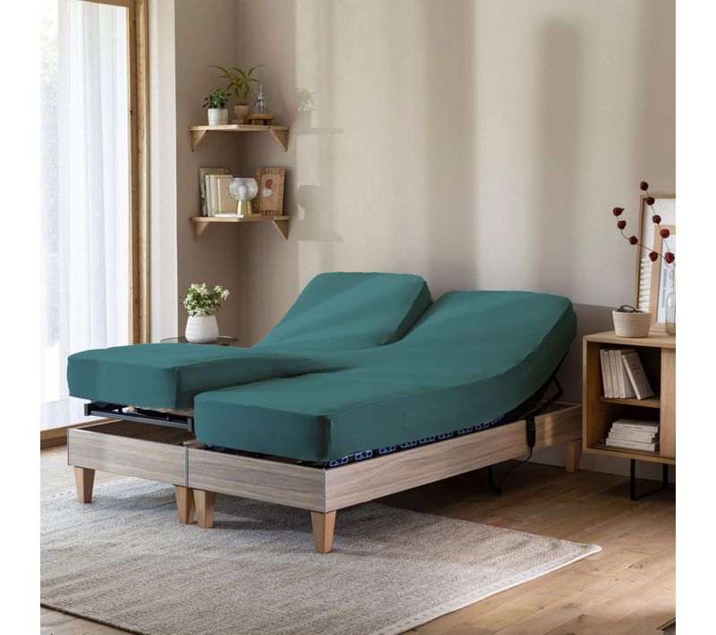Drap Housse Jersey Tpr Pour Sommier Articulé Émeraude 2x70x190