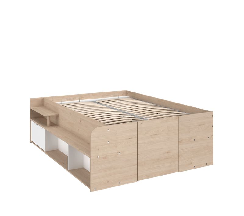 Lit Coffre 140x190/200 Avec Multiples Rangements Blanc