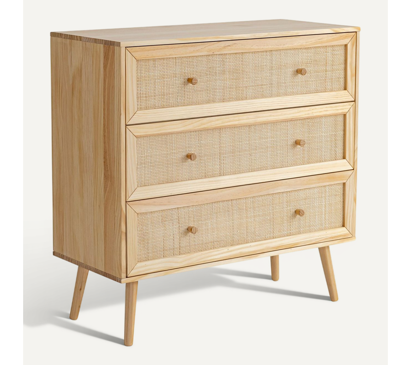 Commode Cannage Avec 3 Tiroirs Effet Bois Anna