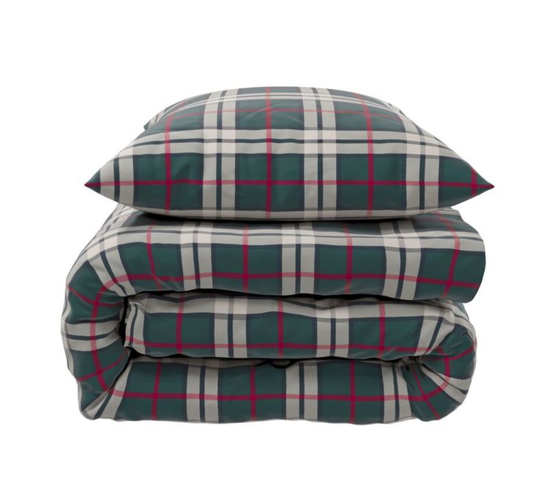 Parure De Lit Flanelle à Carreaux Vert Noël 140x200 Cm