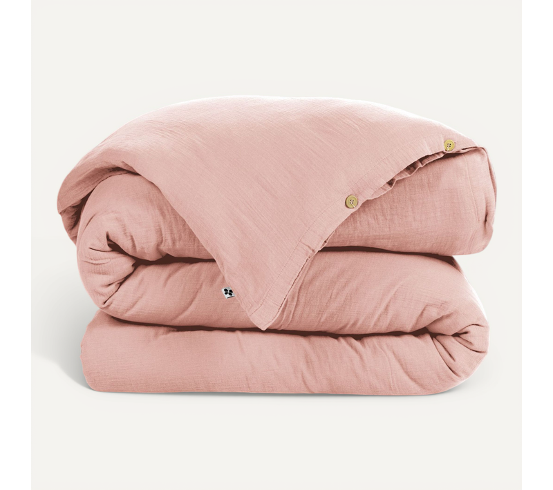 Housse De Couette Double Gaze De Coton Rose Pêche 140x200 Cm