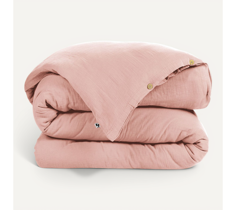 Housse De Couette Double Gaze De Coton Rose Pêche 200x200 Cm