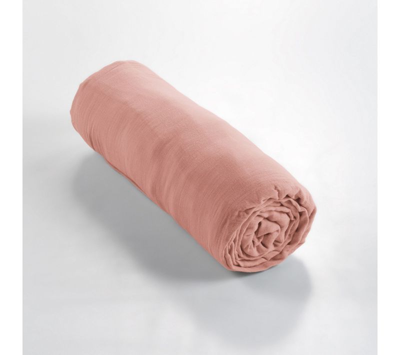 Drap Housse Double Gaze De Coton Rose Pêche 140x190 Cm