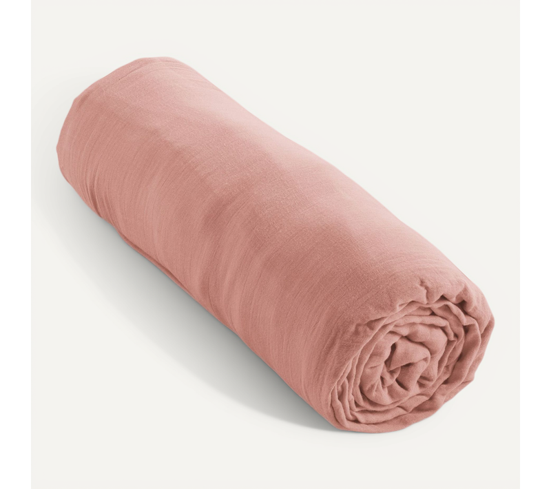 Drap Housse Double Gaze De Coton Rose Pêche 160x200 Cm