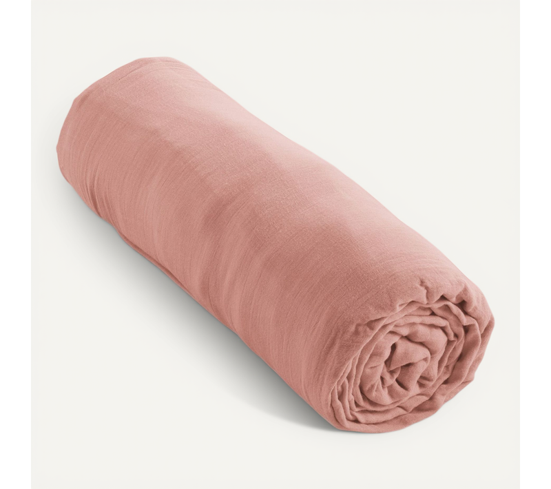 Drap Housse Double Gaze De Coton Rose Pêche 90x190 Cm