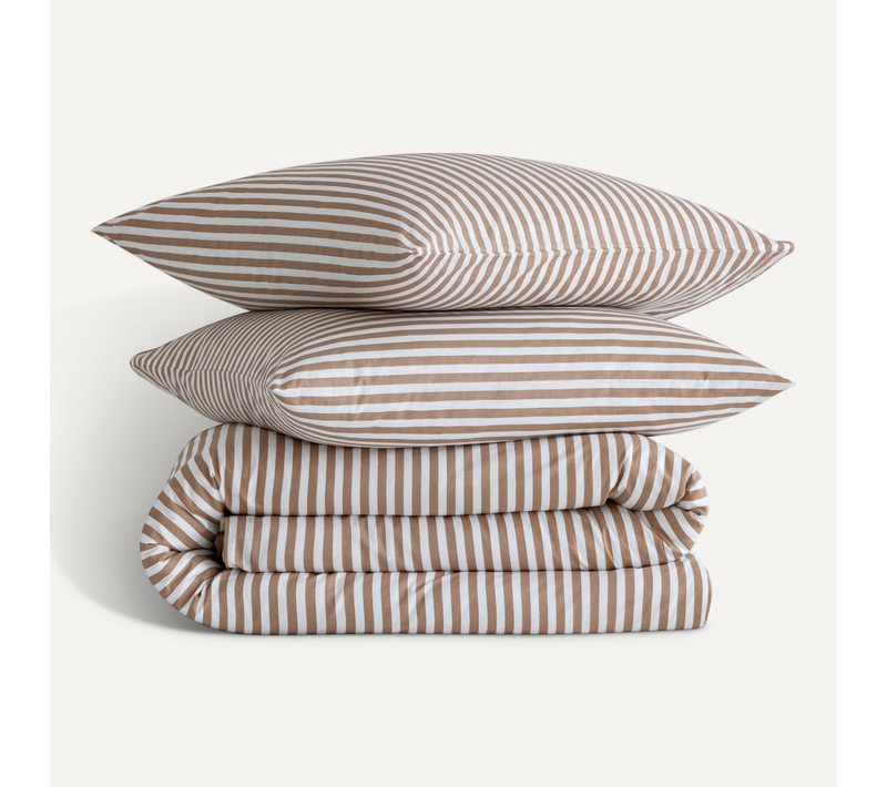 Parure De Lit Coton À Rayures Horizon Marron 240x220 Cm