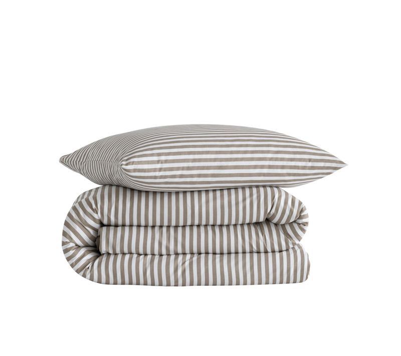 Parure De Lit Coton à Rayures Horizon Beige 140x200 Cm