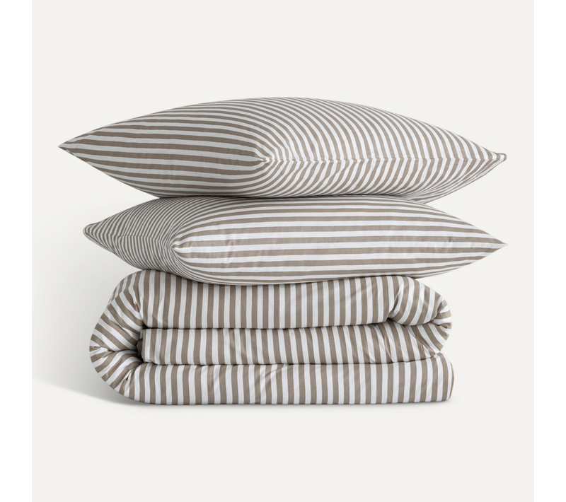 Parure De Lit Coton À Rayures Horizon Beige 240x220 Cm