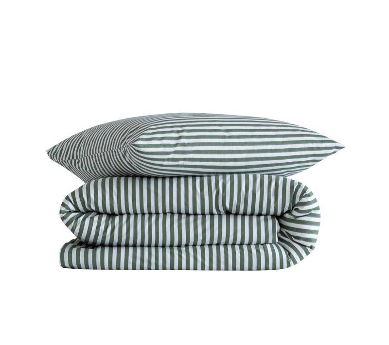Parure De Lit Coton à Rayures Horizon Vert 140x200 Cm