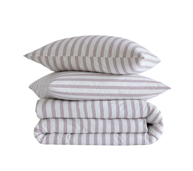 Parure De Lit Coton à Rayures Bordeaux Pointillé Bordeaux 260x240 Cm