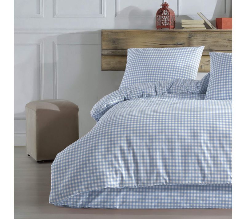 Parure De Lit Vichy Bleu 140x200 Cm