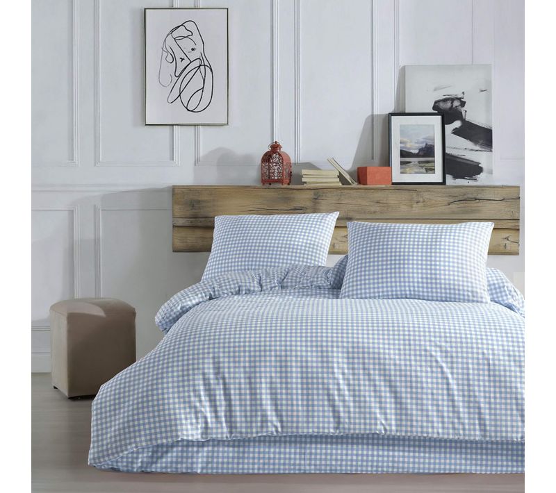 Parure De Lit Vichy Bleu 240x200 Cm