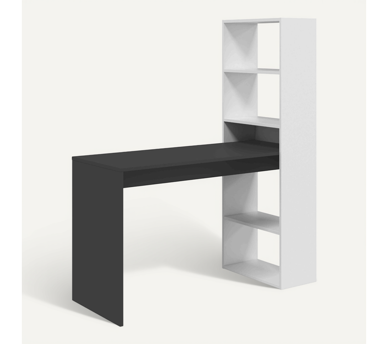 Bureau Réversible Bois Blanc Et Gris Avec étagères
