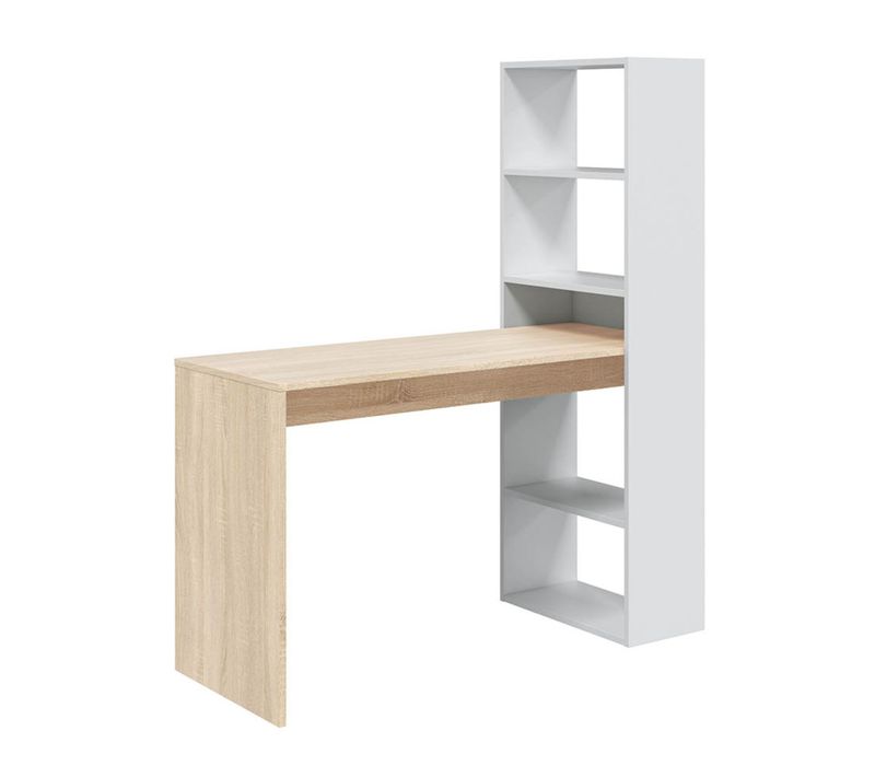 Bureau Réversible Bois Et Blanc Avec étagères