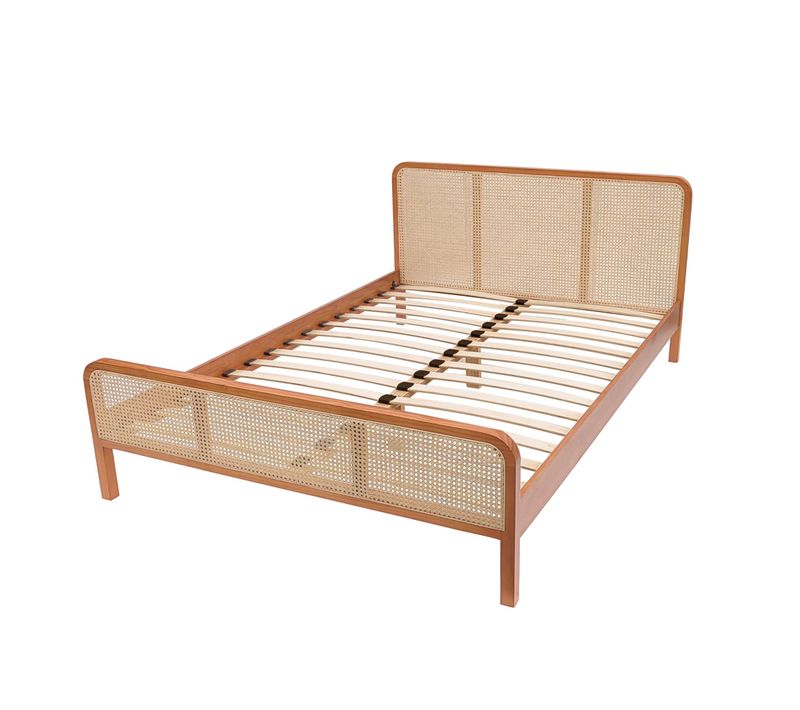Lit 140x200 Cannage Marron Avec Tête De Lit