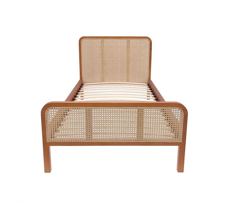 Lit Enfant 90x200 Cannage Marron Avec Tête De Lit