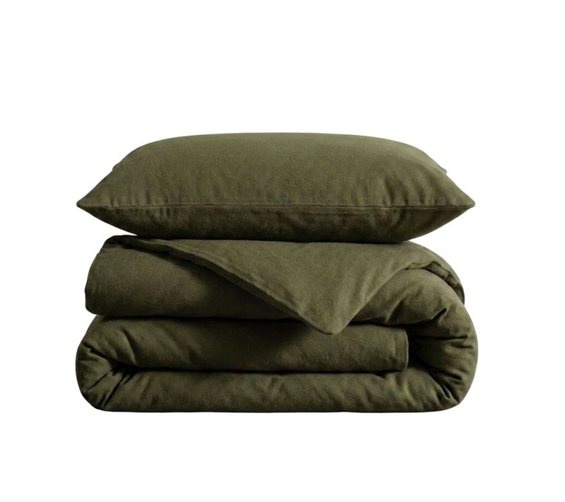 Parure De Lit Flanelle Uni Kaki 140x200