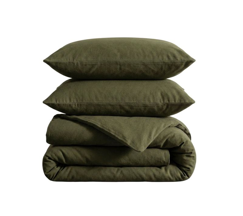Parure De Lit Flanelle Uni Kaki 200x200