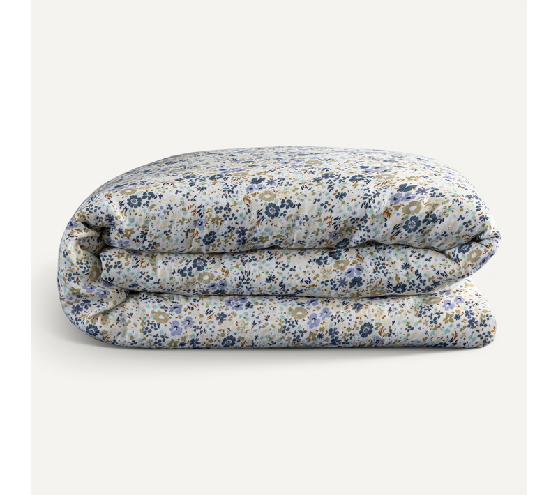 Housse De Couette Gaze De Coton Floral Bleu 140x200 Cm