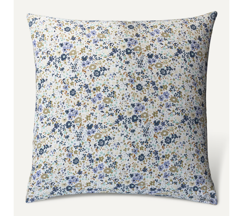Taie D'oreiller Gaze De Coton Floral Bleu 50x70
