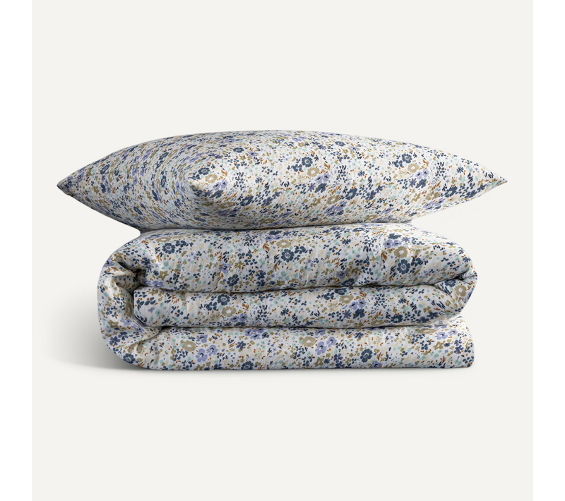 Parure De Lit Gaze De Coton Floral Bleu 140x200 Cm
