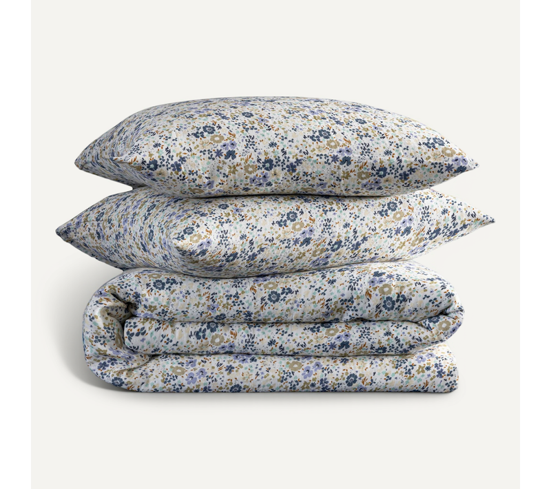 Parure De Lit Gaze De Coton Floral Bleu 240x220 Cm