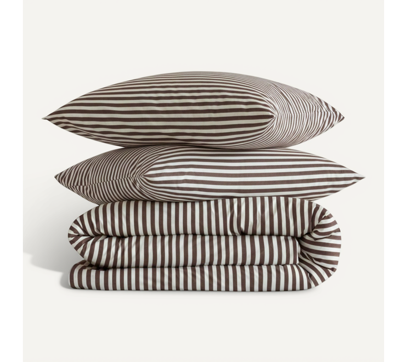 Parure De Lit Coton À Rayures Horizon Marron Foncé 240x220 Cm