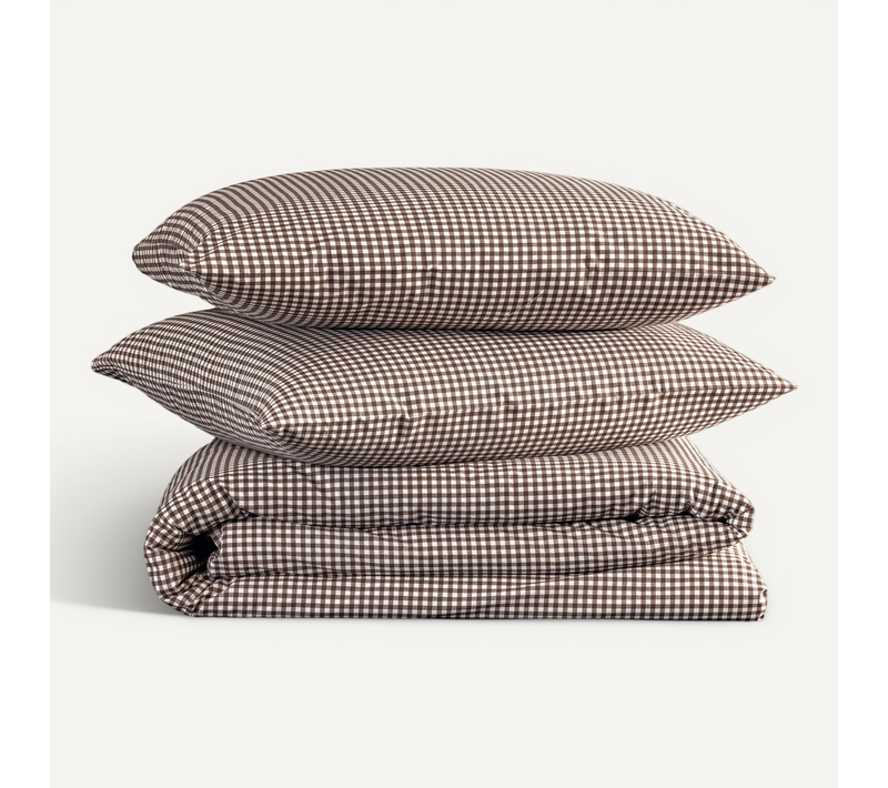 Parure De Lit Coton À Carreaux Marron Vichy 260x240 Cm