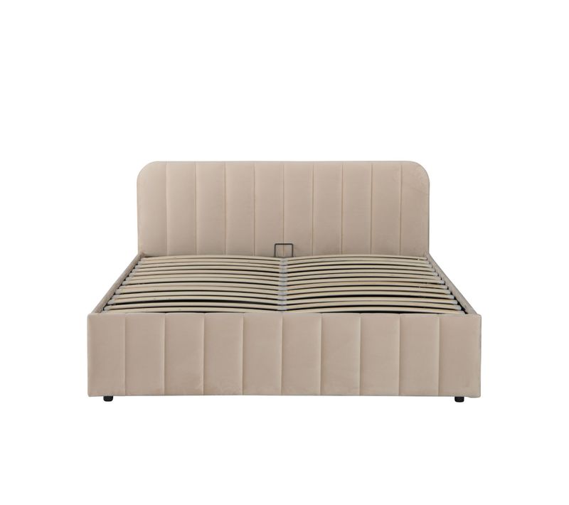 Lit Coffre En Velours 140x190 Avec Tête De Lit écru