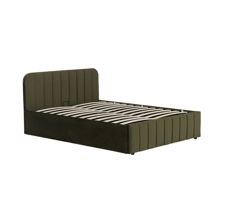 Lit Coffre En Velours 140x190 Avec Tête De Lit Kaki