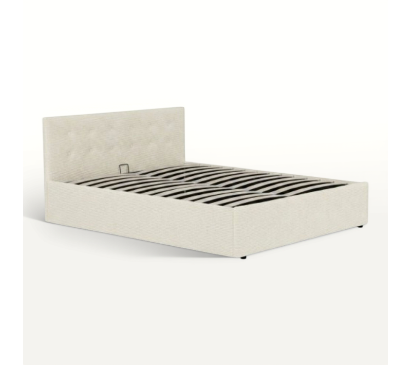 Lit Coffre En Velours Côtelé 140x190 Avec Tête De Lit écru