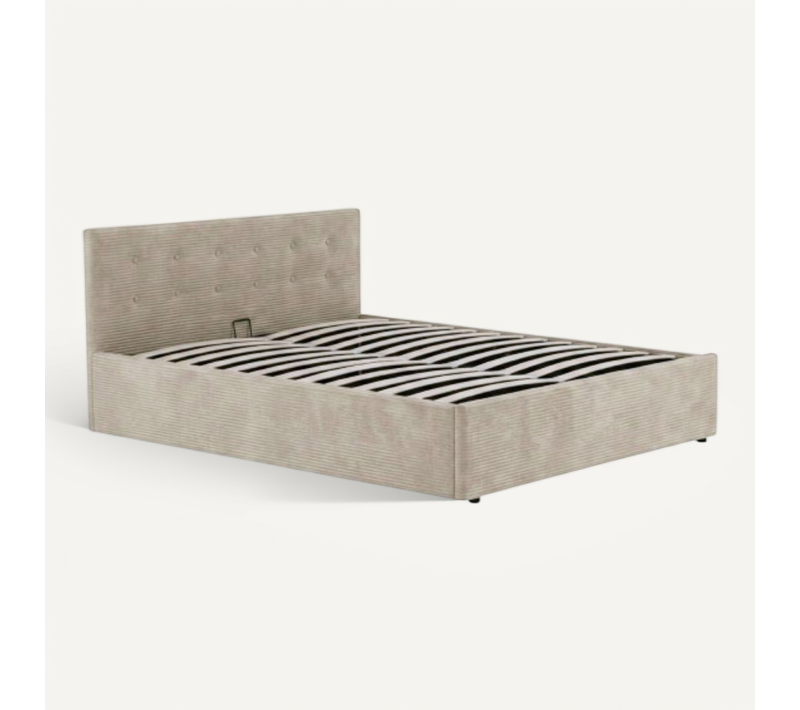 Lit Coffre En Velours Côtelé 140x190 Avec Tête De Lit Taupe