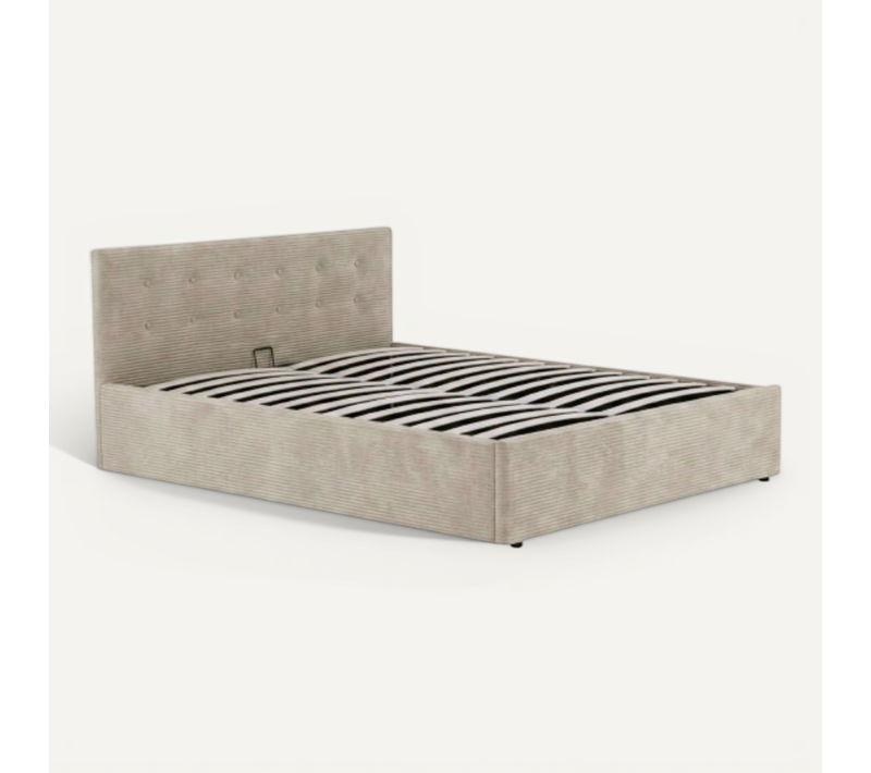 Lit Coffre En Velours Côtelé 160x200 Avec Tête De Lit Taupe