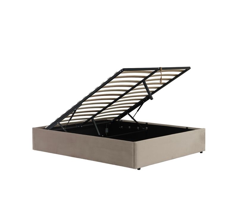 Lit Coffre 140x190 En Velours Taupe
