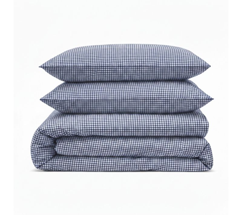 Parure De Lit Coton à Carreaux Vichy Bleu 260x240 Cm