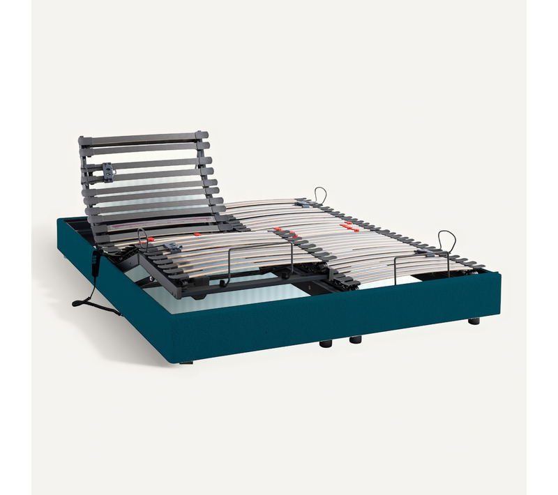 Lit électrique Avec Kit Déco Tissu Bouclette 140x190 Cm Bleu égéen - Horizon