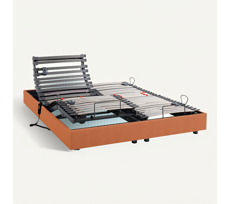 Lit électrique Avec Kit Déco Tissu Bouclette 140x190 Cm Terre De Sienne - Horizon