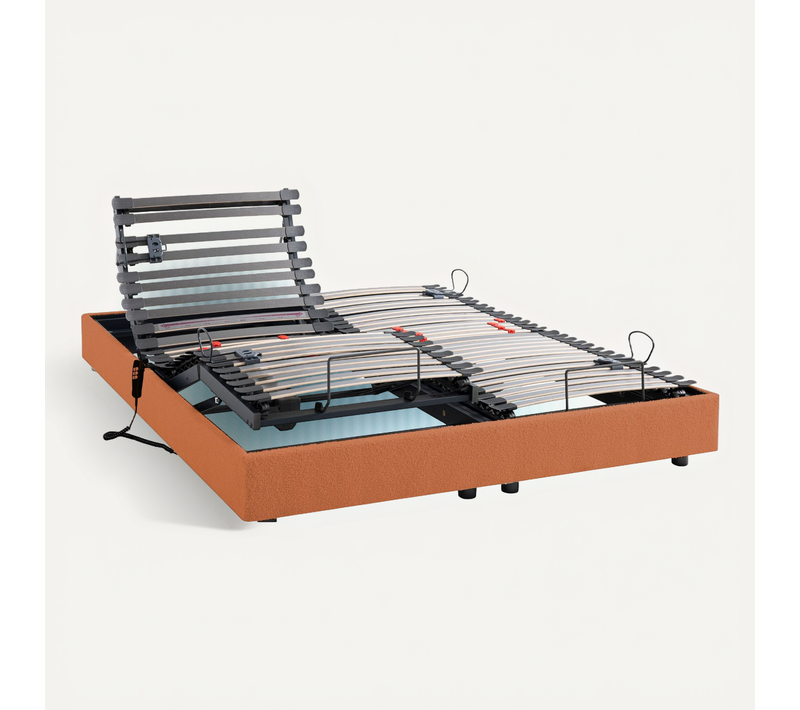 Lit électrique Avec Kit Déco Tissu Bouclette 160x200 Cm Terre De Sienne - Horizon