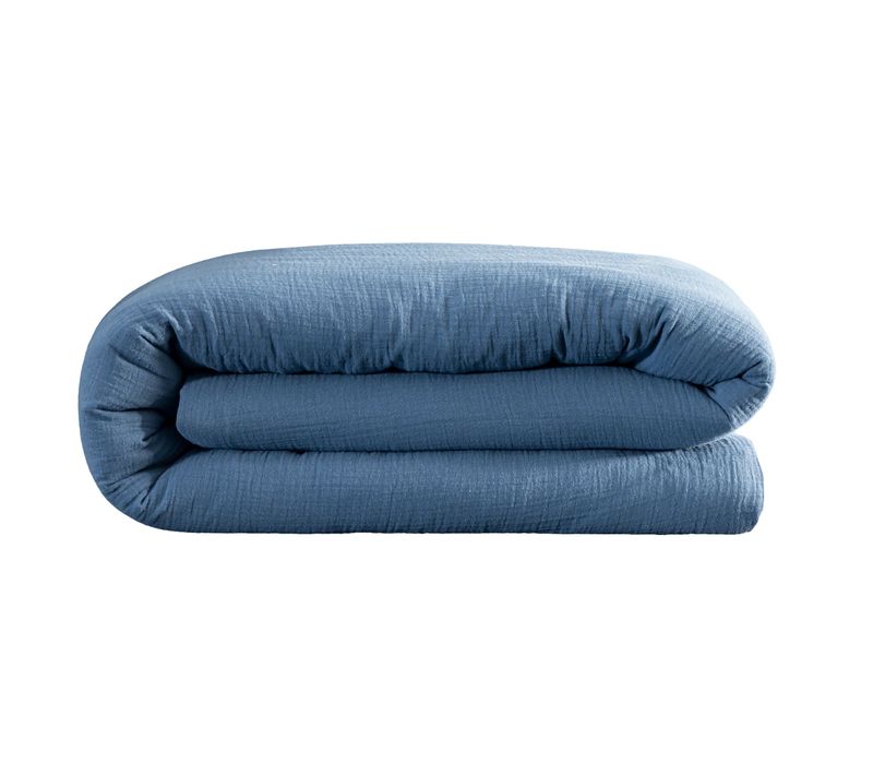 Housse De Couette Gaze De Coton Bleu 260x240 Cm