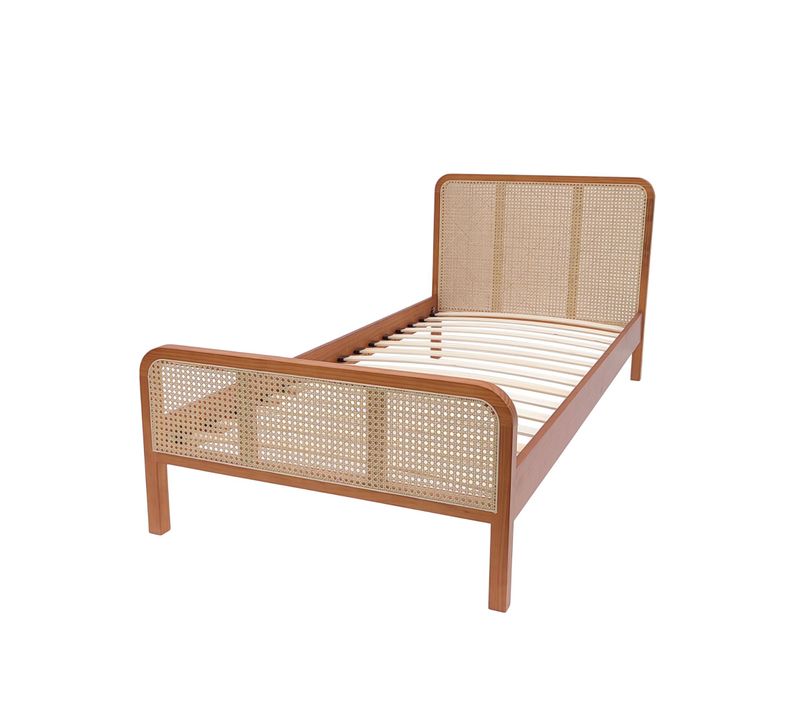 Lit En Pin Massif Marron Noisette Avec Tête Et Pieds De Lit En Cannage Anna 90x190 Cm