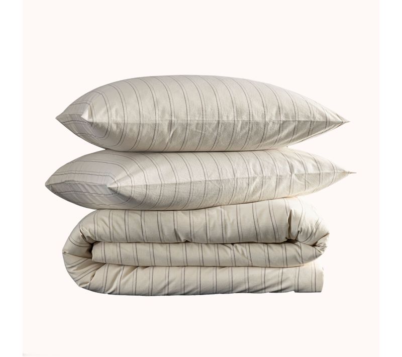 Parure De Lit Coton Rayure Beige 260x240 Cm