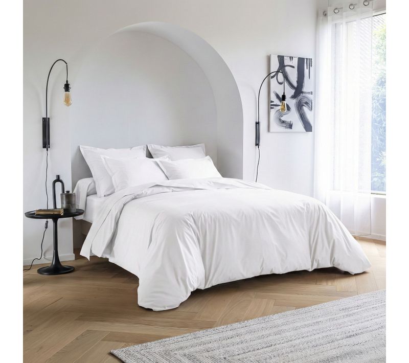 Housse De Couette Coton Percale Blanc 240x220 Cm