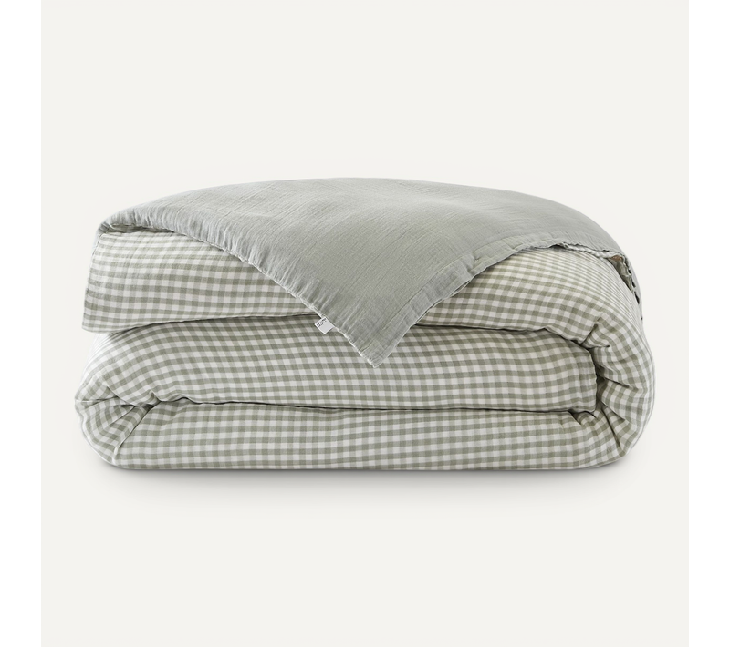 Housse De Couette Gaze De Coton Carreaux Vichy Vert D'eau 200x200 Cm