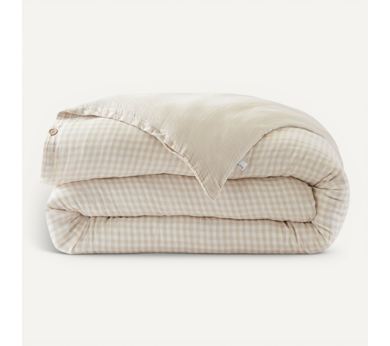 Housse De Couette Gaze De Coton Carreaux Vichy écru 200x200 Cm