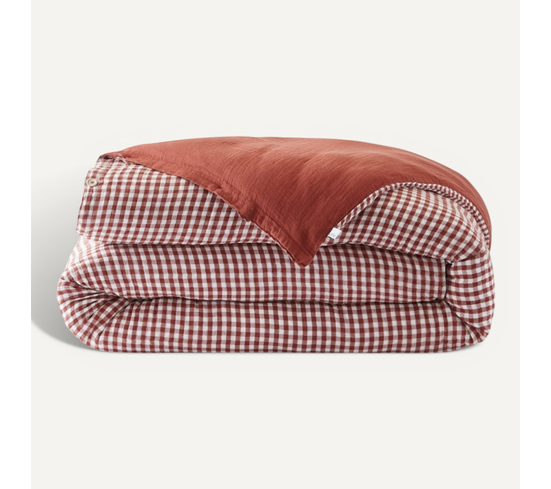 Housse De Couette Gaze De Coton Carreaux Vichy Terracotta 200x200 Cm