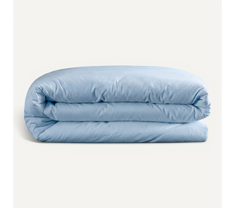 Housse De Couette Coton Lavé Bleu Ciel 140x200